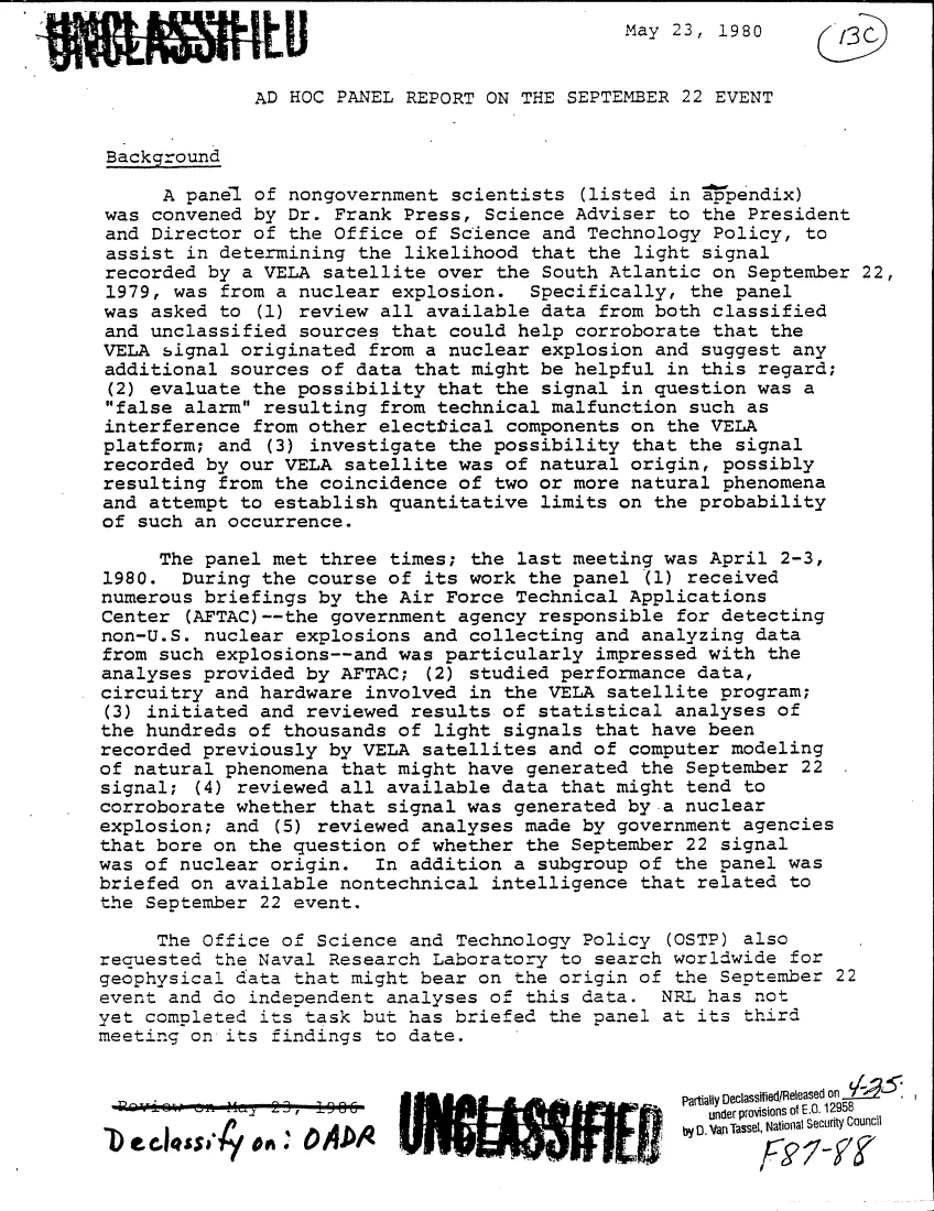 First page of Vela 6911 bhangmeter records of Alert 747 (YCA and YVA traces)