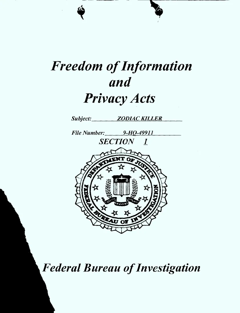 The FBI's Zodiac file, with the Laboratory's 1969 cryptanalysis of Z340