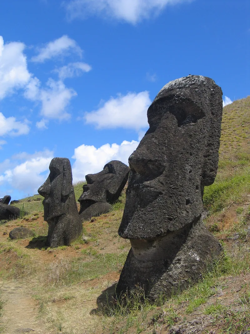 The moai standing on the outer slope of Rano Raraku