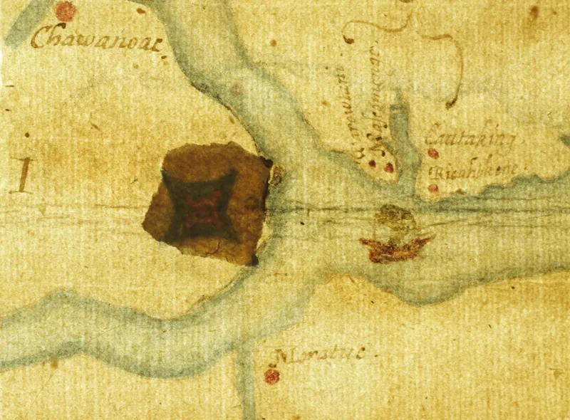 John White's map "La Virginea Pars", with its two paper patches