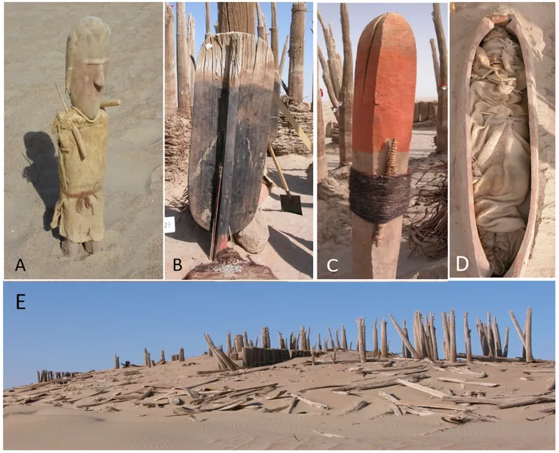 Xiaohe cemetery mound, posts and burials: photo