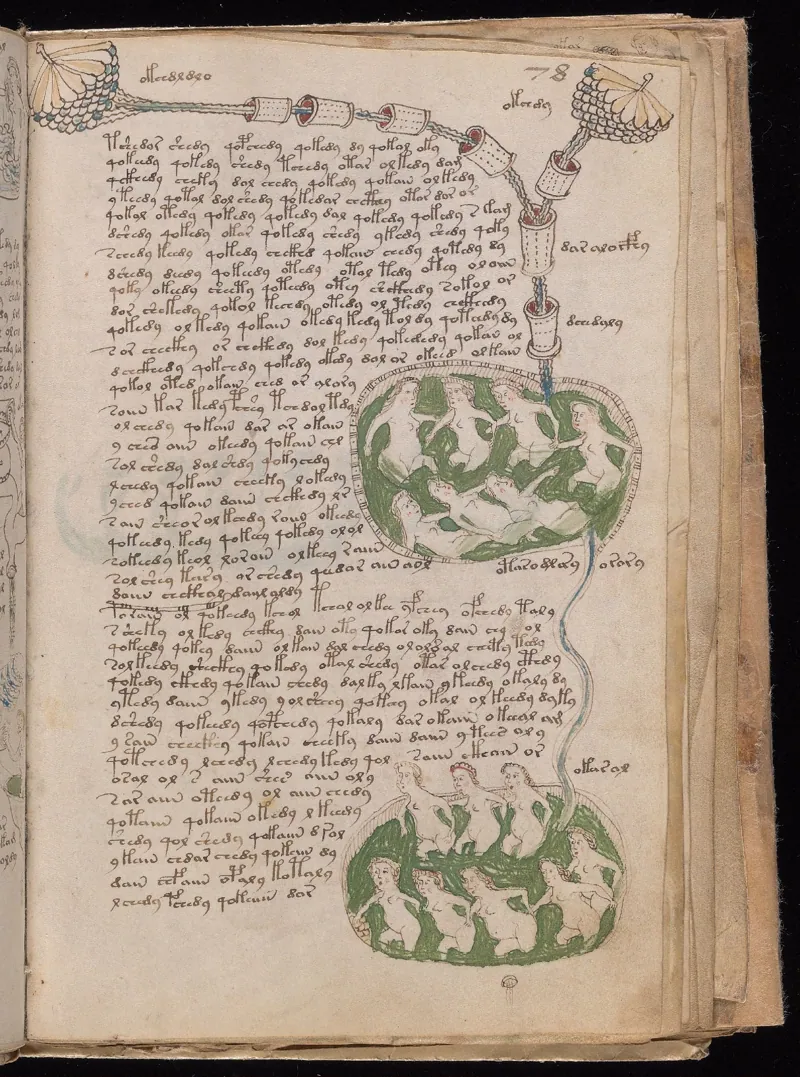 Folio 78r: figures bathing in green pools
