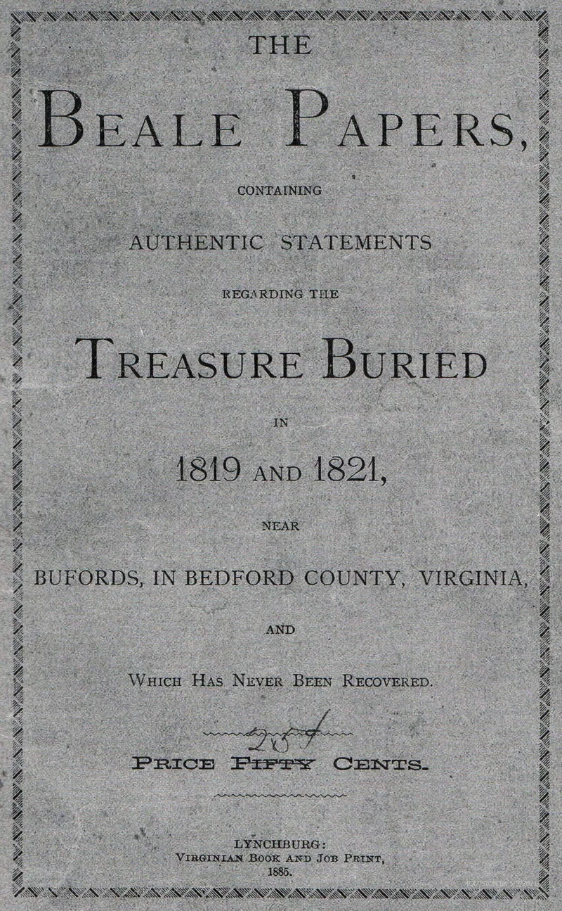 High resultion scan of the cover from the 1885 The Beale Papers book