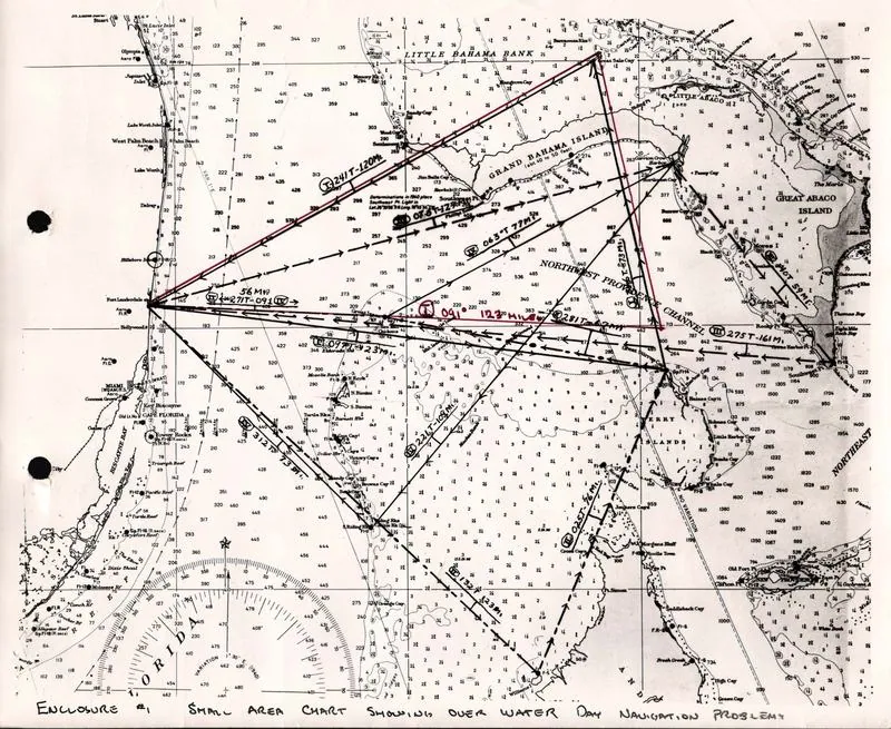 Chart of Navigation Problem No. 1, Flight 19's briefed route (1945)