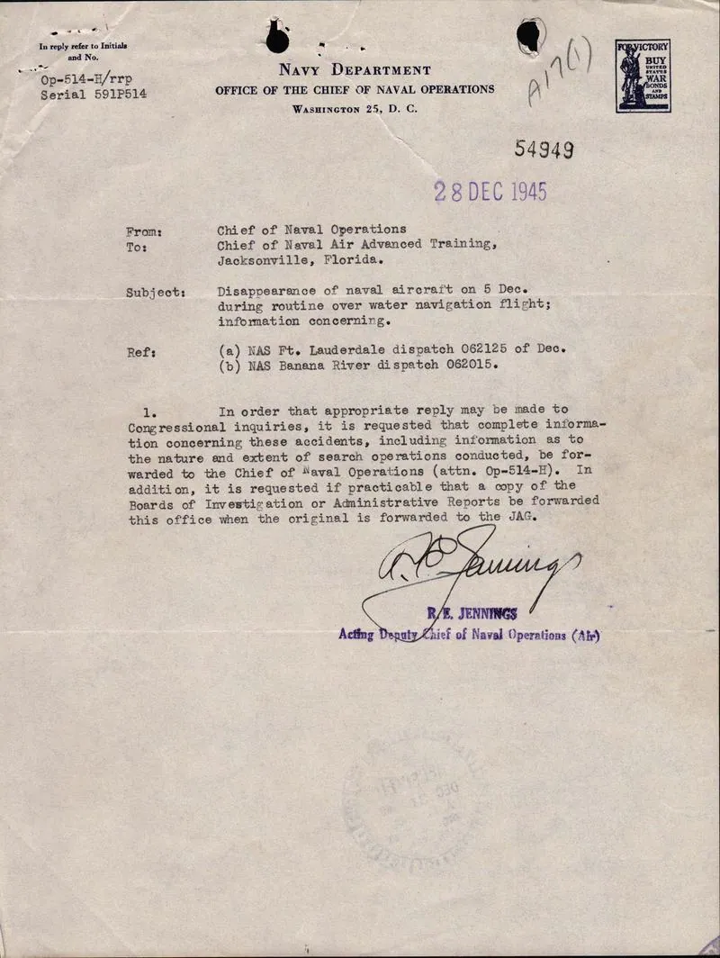 Navy investigation records of the loss of Flight 19 and Training 49