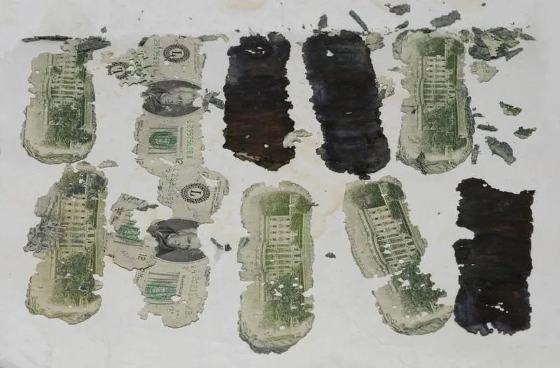 The 290 ransom bills found at Tena Bar: photo