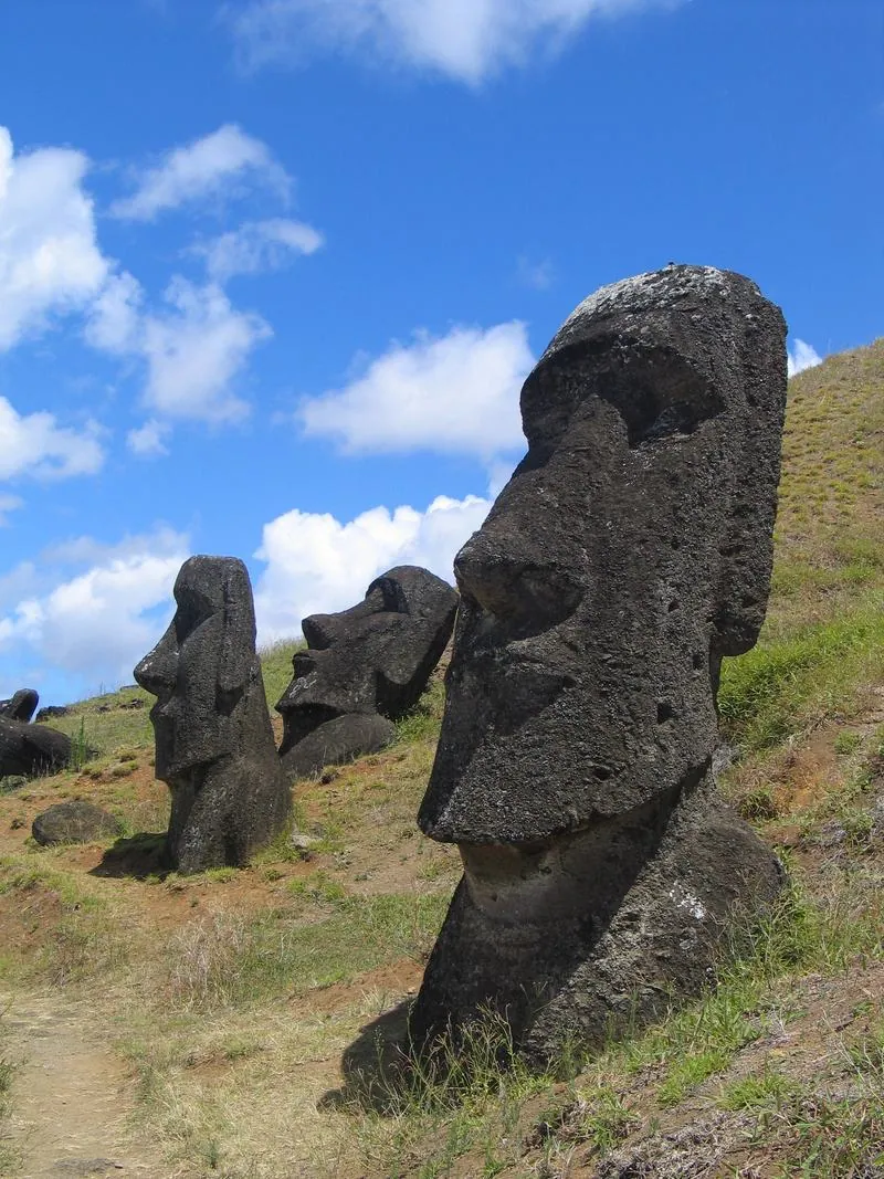 The moai standing on the outer slope of Rano Raraku: picture
