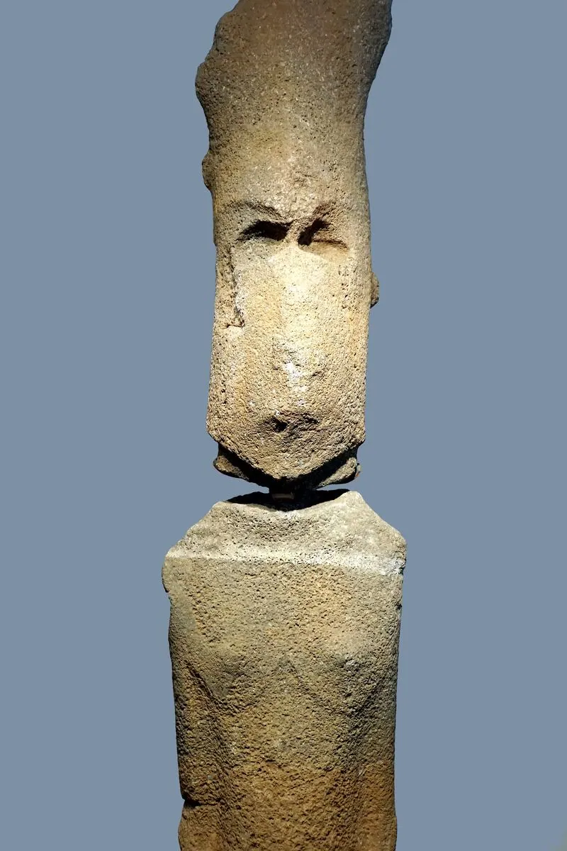 The moai standing on the outer slope of Rano Raraku: photograph