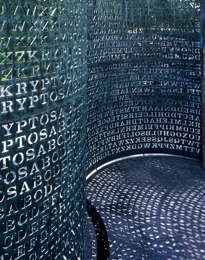 Title: Art made of "code" named Kryptos sits on the grounds of the C.I.A.