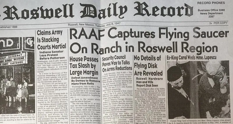 Roswell Daily Record, 8 July 1947, front page: photograph