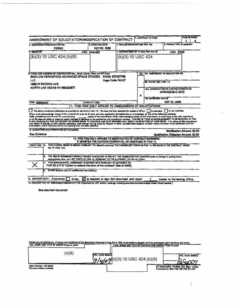 The AAWSAP contract order (September 2008) and its 2009 modification: document