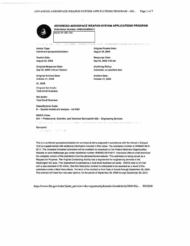 The AAWSAP solicitation and statement of work (HHM40208R0211): document