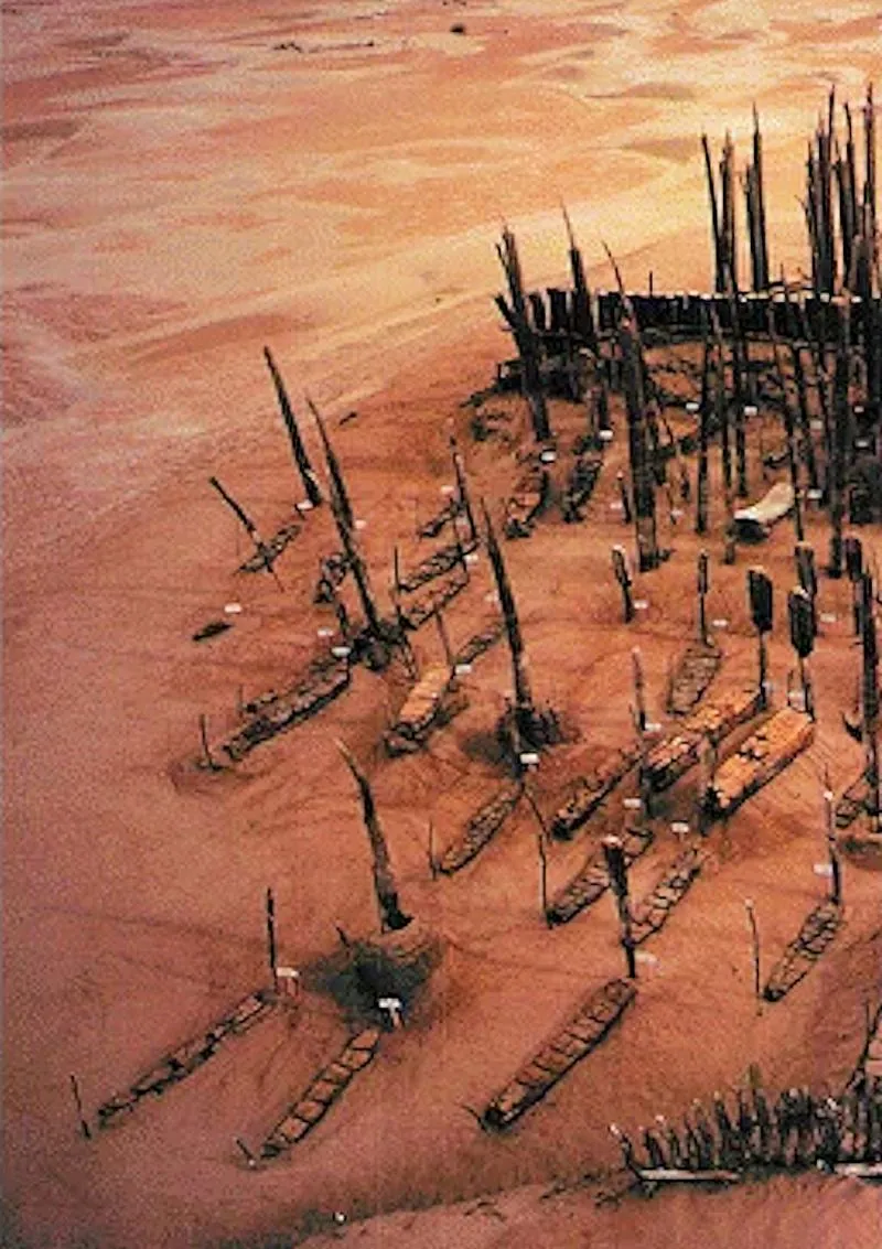 Xiaohe cemetery mound, posts and burials: picture