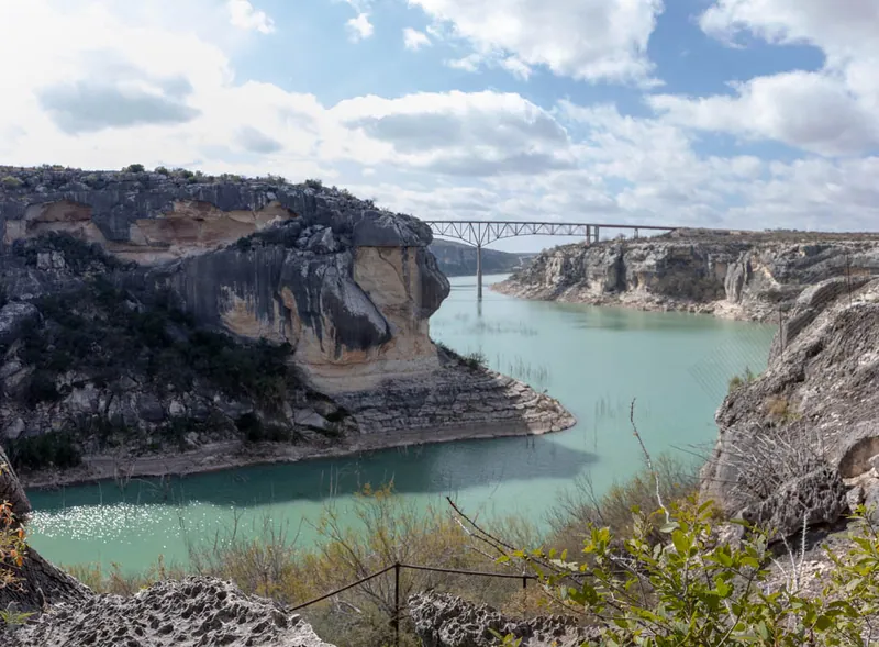 The White Shaman shelter: the view down the Pecos to the U.S. 90 bridge