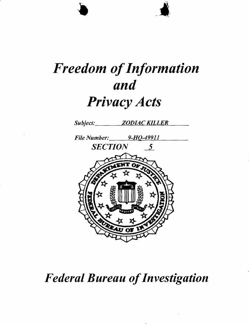 The FBI's Zodiac file, with the Laboratory's 1969 cryptanalysis of Z340: scan